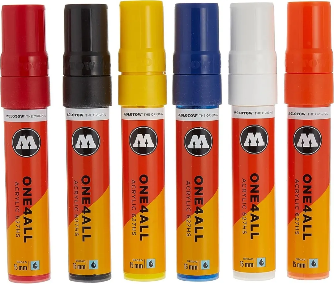 Molotow ONE4ALL 15mm Acryl Markers - 6 Stuks