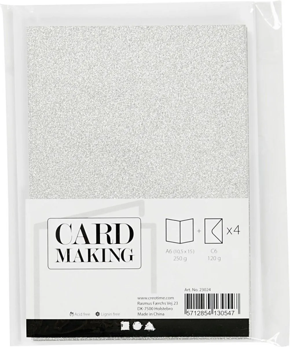Creativ Company Kaarten & Enveloppen A6 Glitter Wit - 4 Stuks