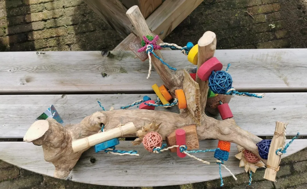 MULTI PERCH WITH TOY - L - Java zitstok voor grote papegaaien en bv Ara's