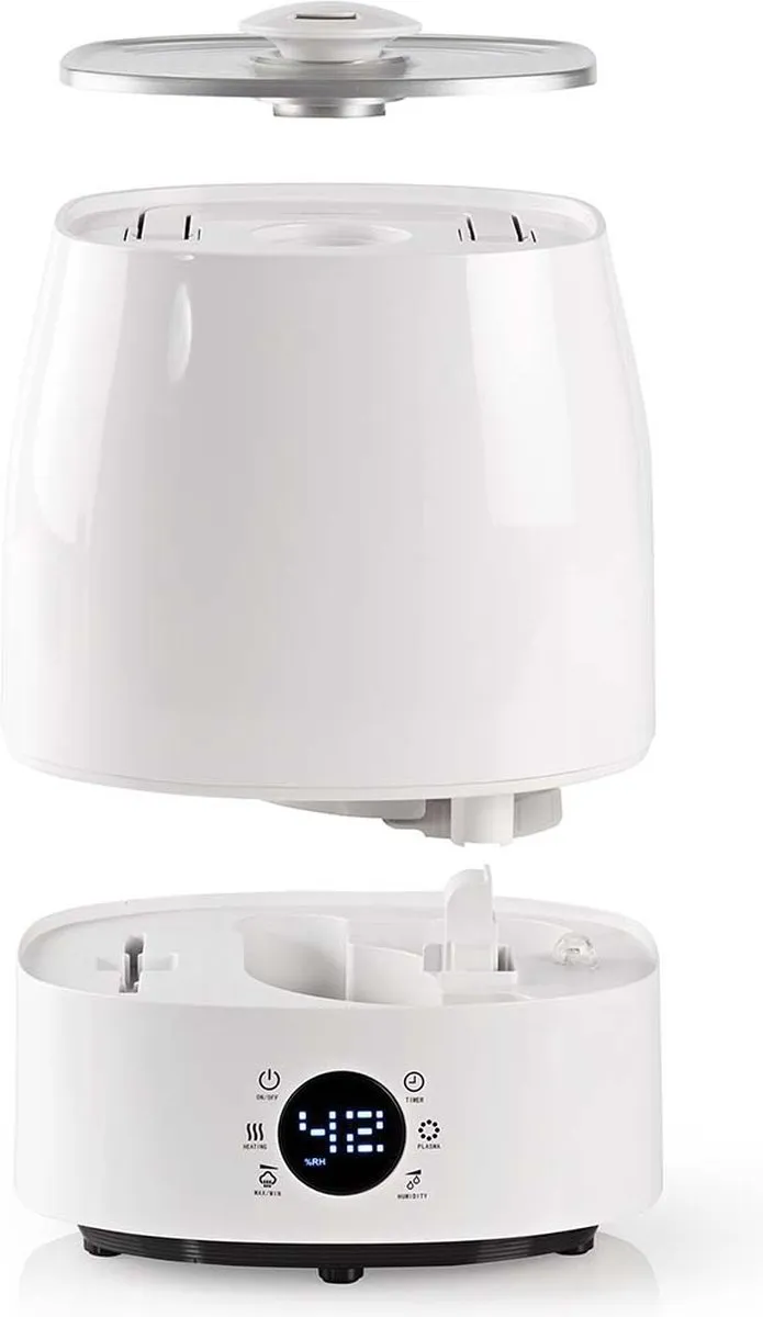 Nedis Luchtbevochtiger – 5,5L – Warme & Koele Mist – Timer – 50m² – Grijs/Wit