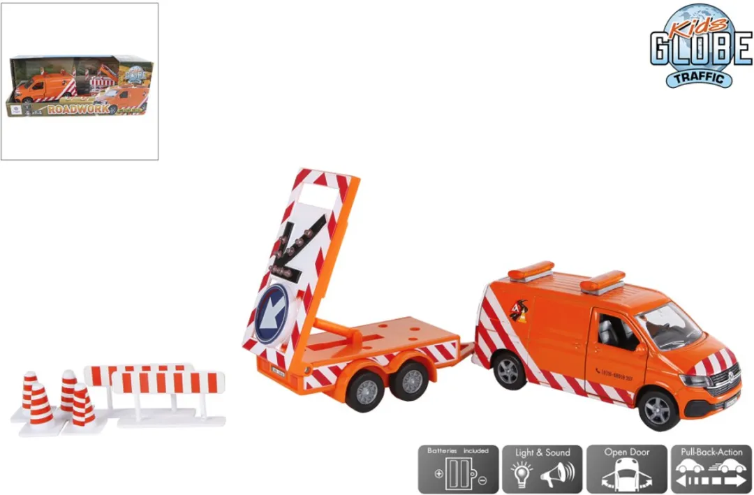 Kids Globe VW Transporter met Pijlwagen Licht Die-Cast - Oranje - afbeelding 6 van 6
