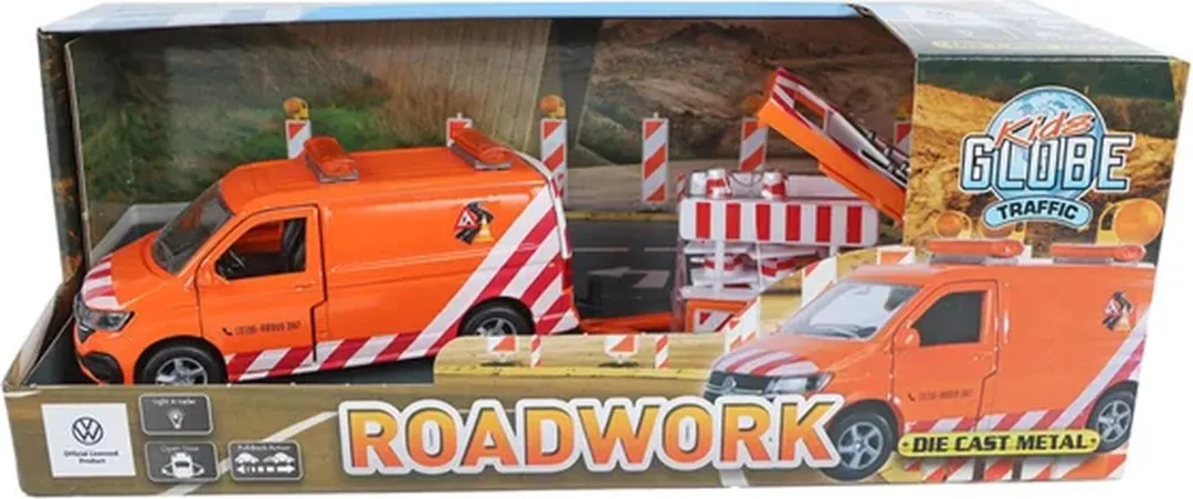 Kids Globe VW Transporter met Pijlwagen Licht Die-Cast - Oranje