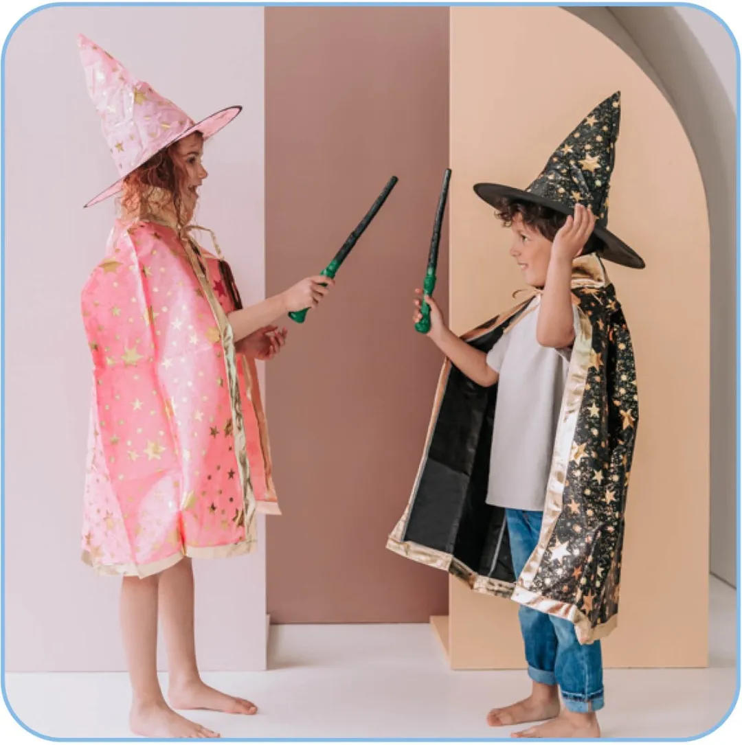 Jobber Toys Tovenaar Cape & Hoed Heksenkostuum 3-7 jaar - Zwart/Goud