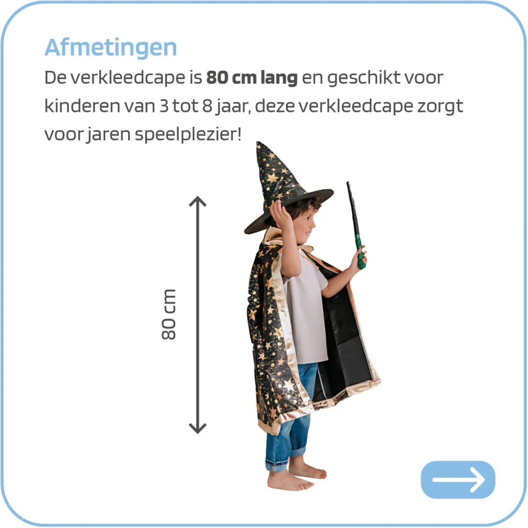 Jobber Toys Tovenaar Cape & Hoed Heksenkostuum 3-7 jaar