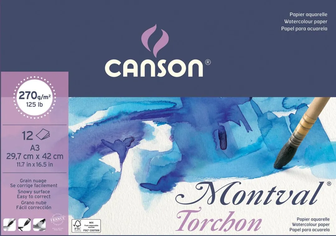 Canson Montval Aquarelpapier Grof Wit A3 - 12 Vel Blok - 270 g/m²
