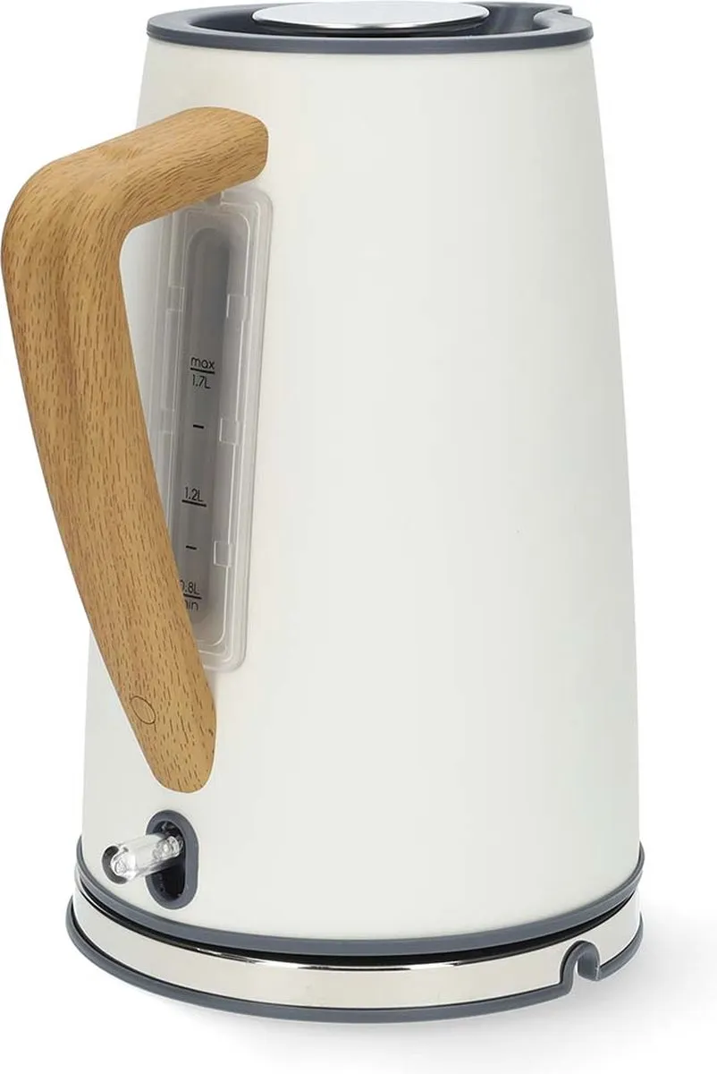 Nedis Waterkoker - 1.7 l - Roestvrij Staal / Soft-Touch - Wit - 360 graden draaibaar - Verborgen verwarmingselement - Strix-controller - Droogkookbeveiliging