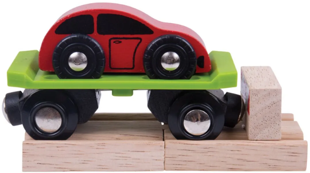 BIGJIGS Trein Wagon met Auto BJT442 - Meerdere kleuren
