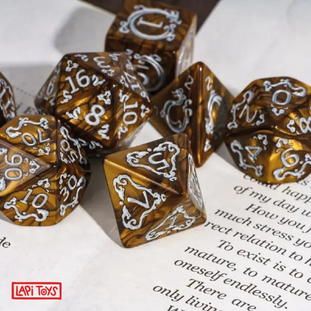 Lapi Toys Polydice Arcyl D&D Dobbelsteen - 7 Stuks - Bruin