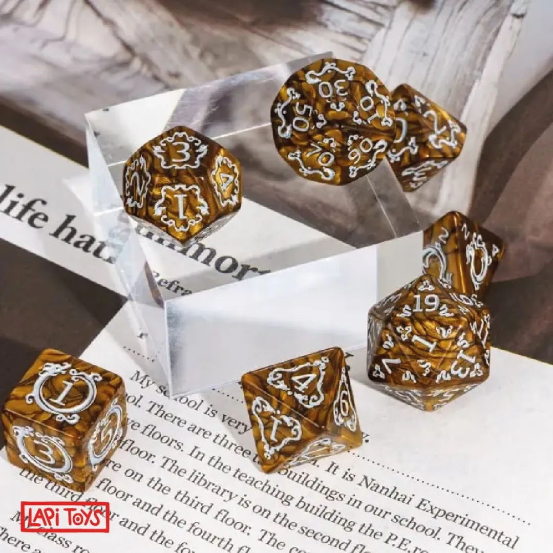 Lapi Toys Polydice Arcyl D&D Dobbelsteen - 7 Stuks - Bruin