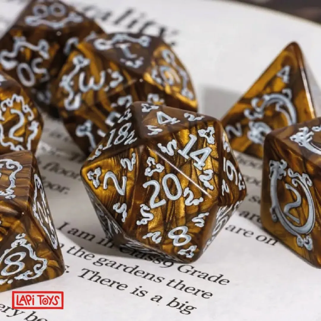 Lapi Toys Polydice Arcyl D&D Dobbelsteen - 7 Stuks - Bruin