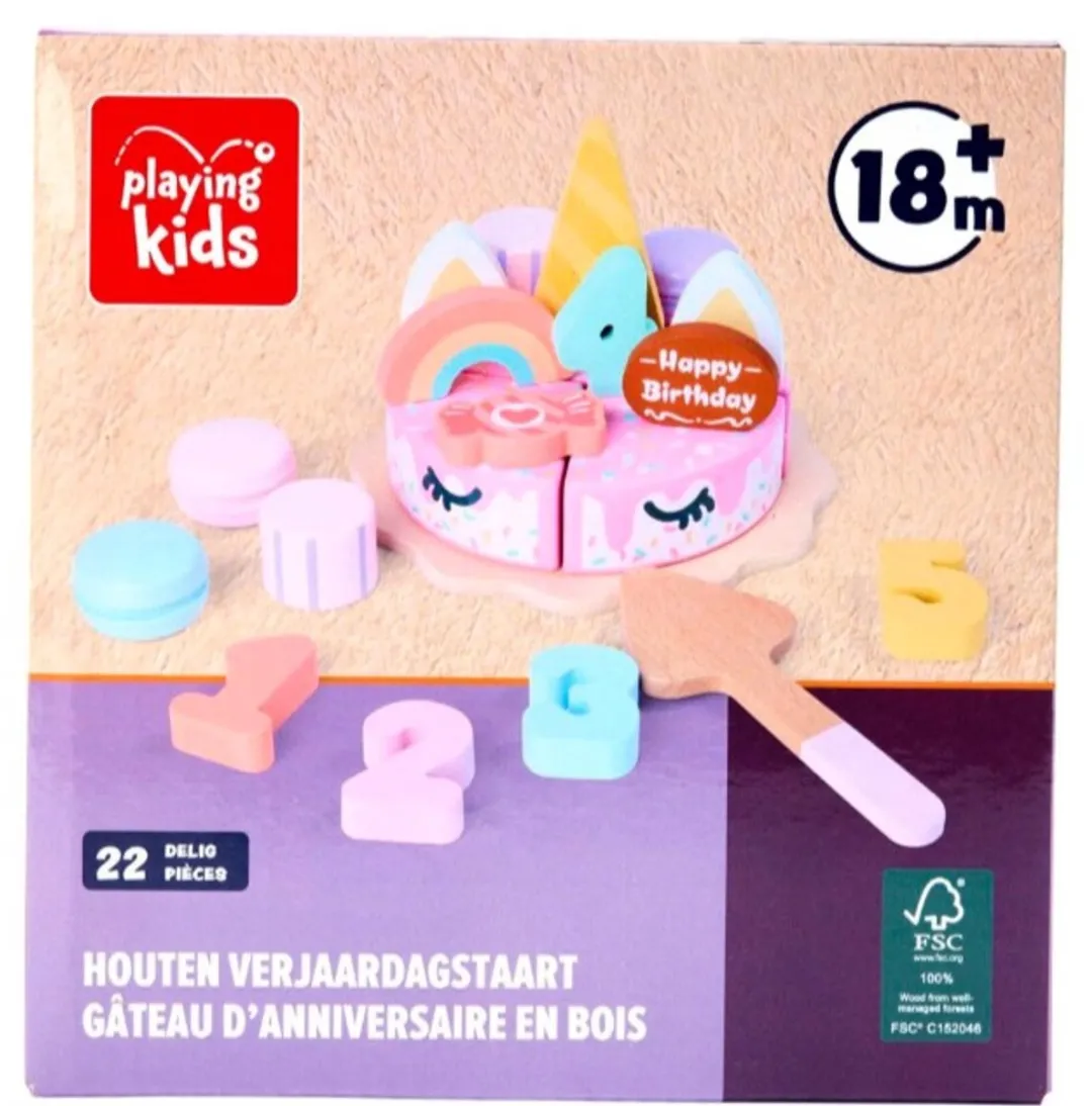 Playing Kids Houten Eenhoorn Taartset 23-delig - Blauw
