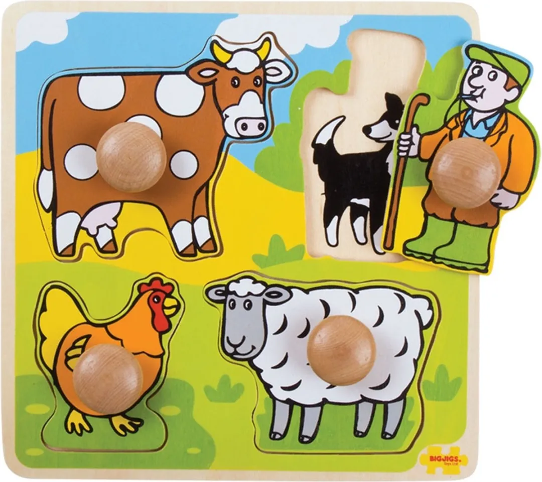 BigJigs Boerderij Houten Knoppuzzel 4-delig - Multicolor