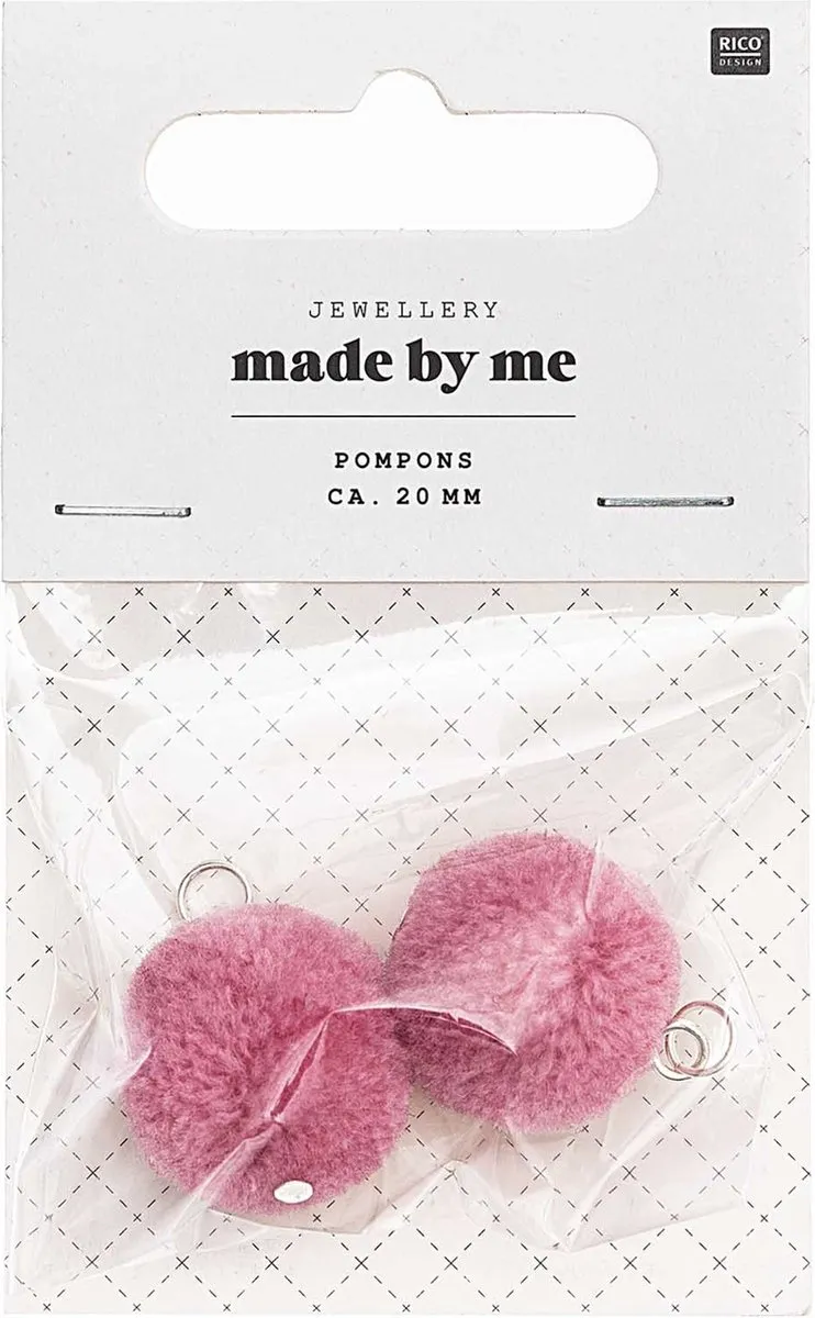 Rico Design Pompon Set 20mm - 2 Stuks - Roze met Zilverkleurig Oog