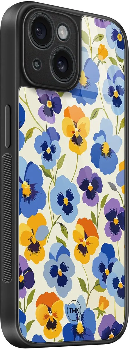 Casevibes iPhone 15 Hoesje Viooltjesmix Bloemen - TPU Glossy - A/i15/glas/017