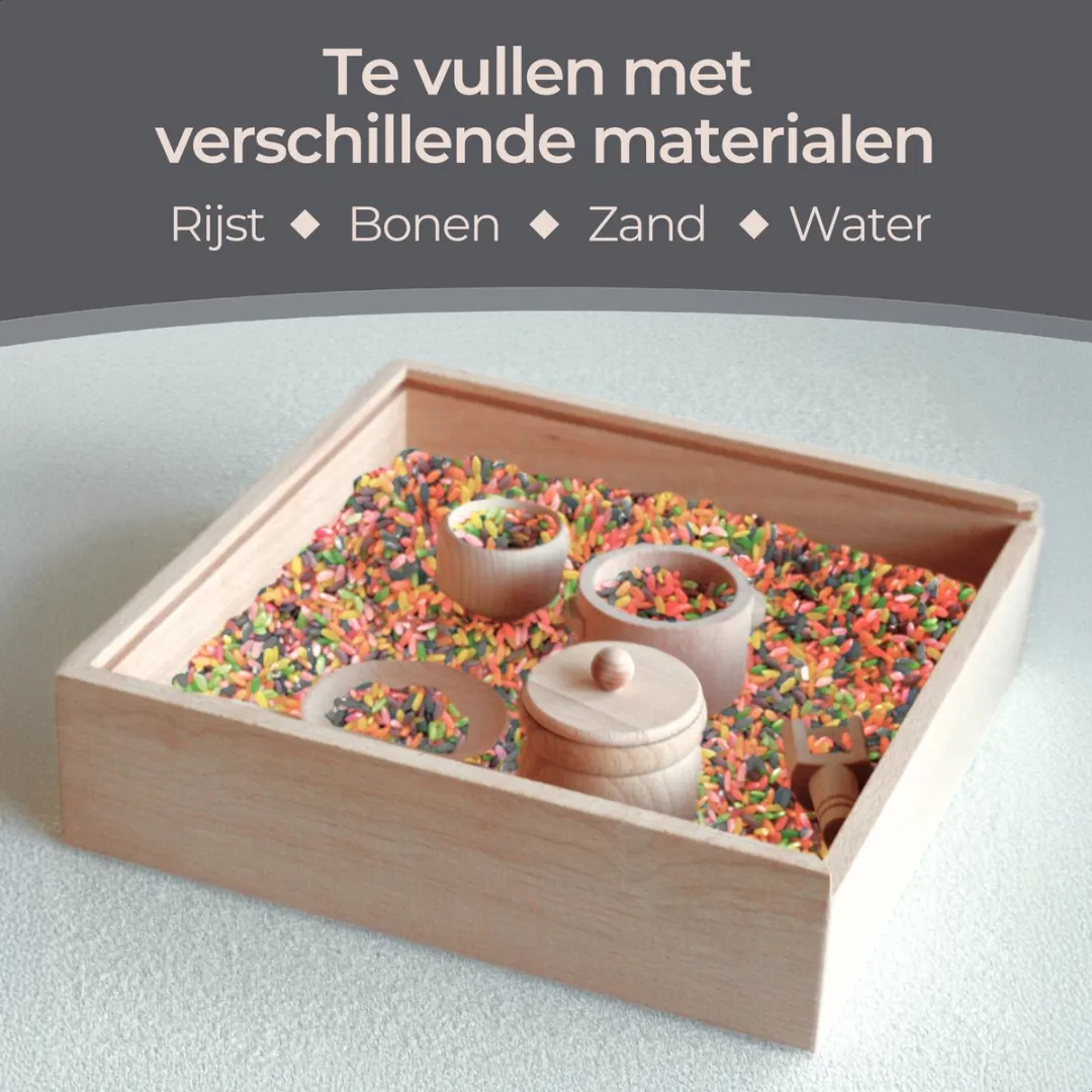 LiasToys Houten Sensory Speelbak 45x45cm - Met deksel