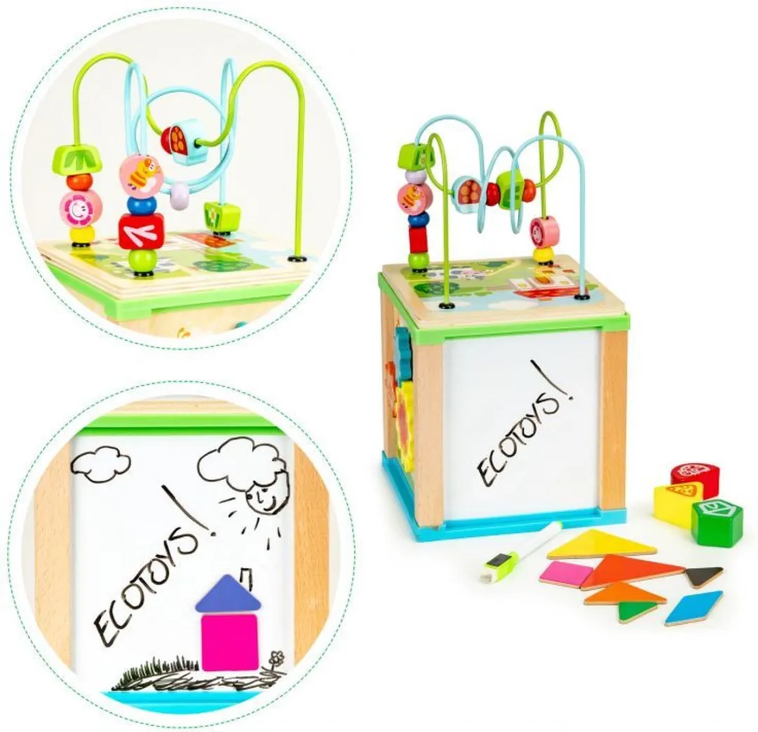 ECOTOYS Houten Educatieve Kubus - 18x18x33cm - Bruin