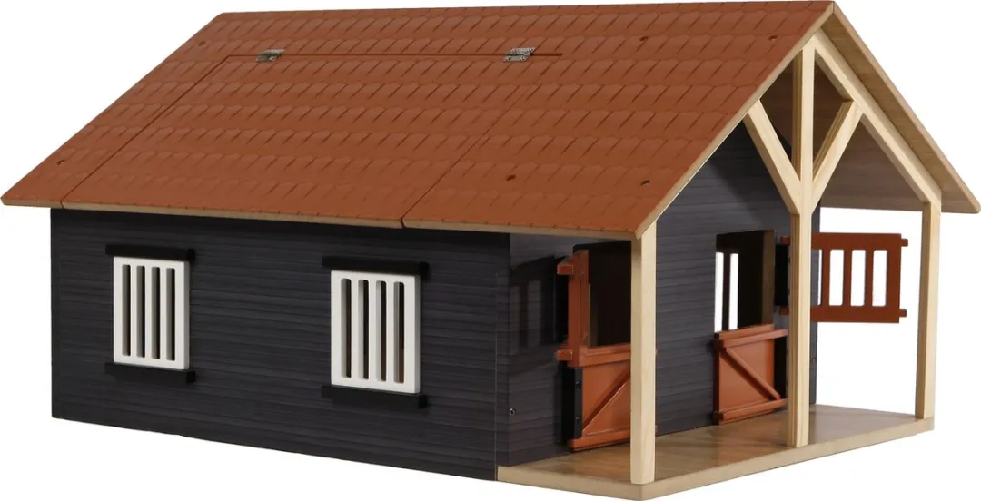 Kids Globe Paardenstal 1:24 - 2 Boxen + Berging - Bruin