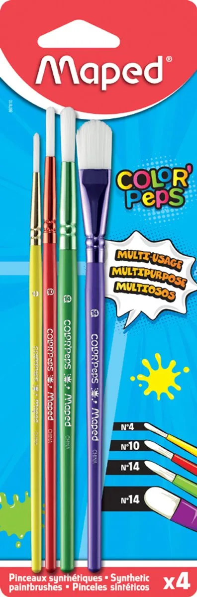 Maped 4 Blisterborstels - Geel/Rood/ Groen/Paars