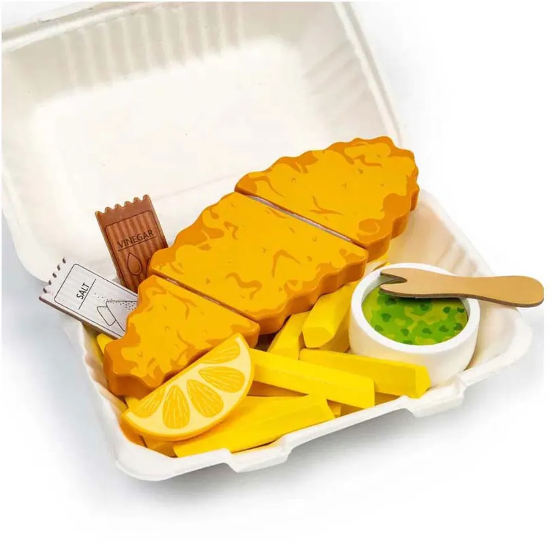 BigJigs Houten Vis & Friet Set - 26-delig