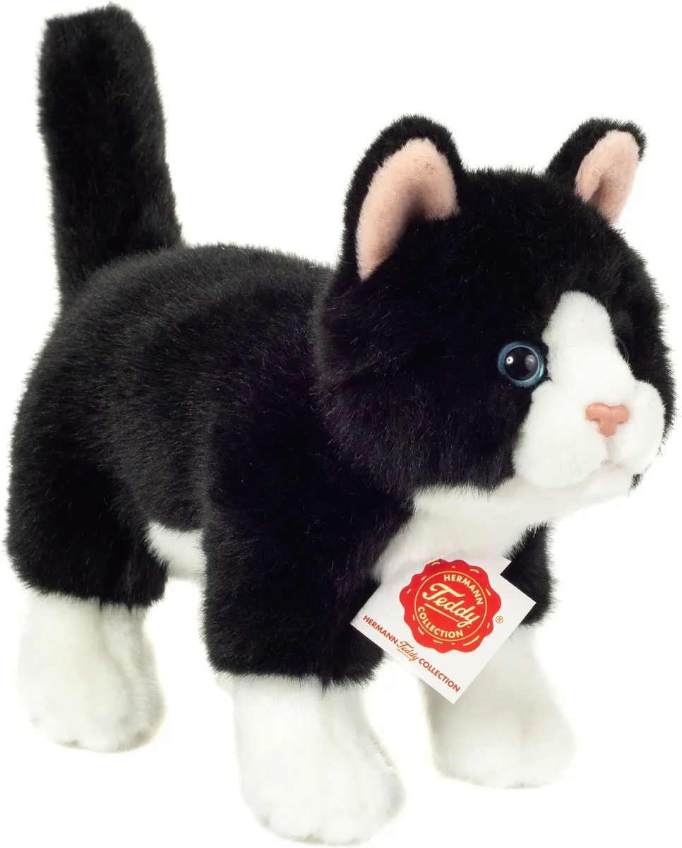 Teddy Hermann Knuffeldier Kat/Poes - Zwart/Wit - 20 cm