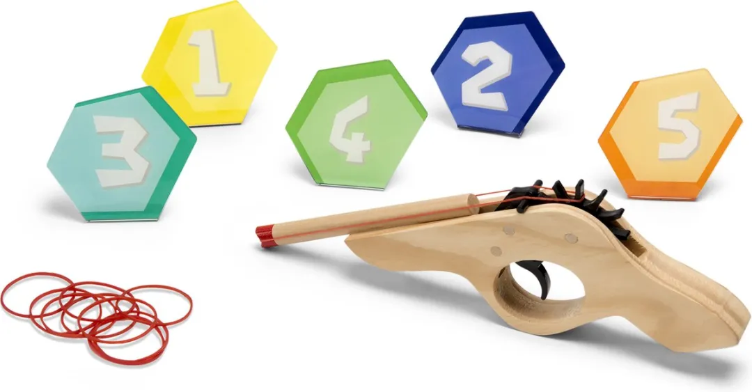 BS Toys Schiet 'm! Elastiekpistool Hout - Coördinatiespel - 5 Doelen