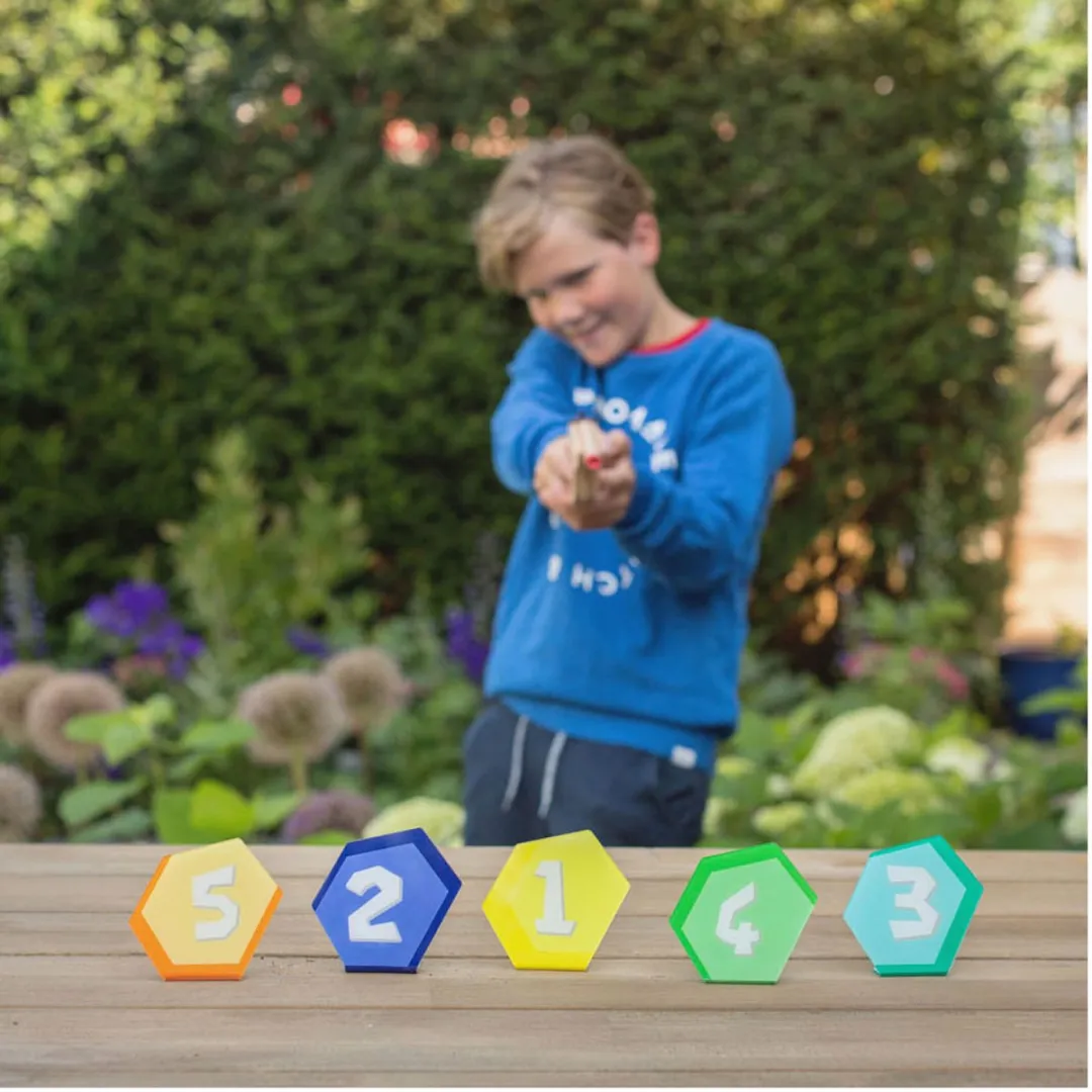 BS Toys Schiet 'm! Elastiekpistool Hout - Coördinatiespel - 5 Doelen