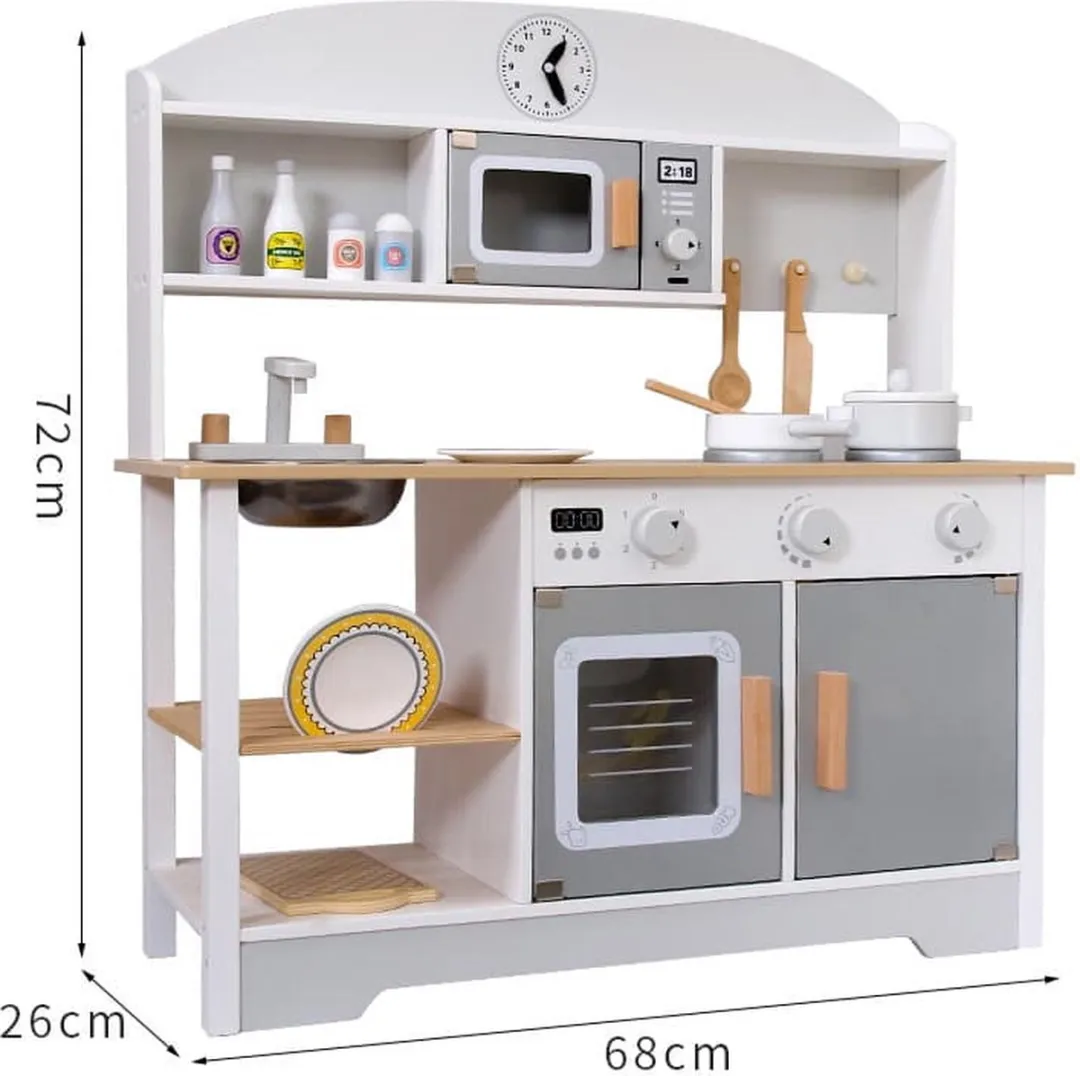 Eco Toys HC491072 Moderne Houten Kinderkeuken - 26x68x72cm - Grijs/Wit