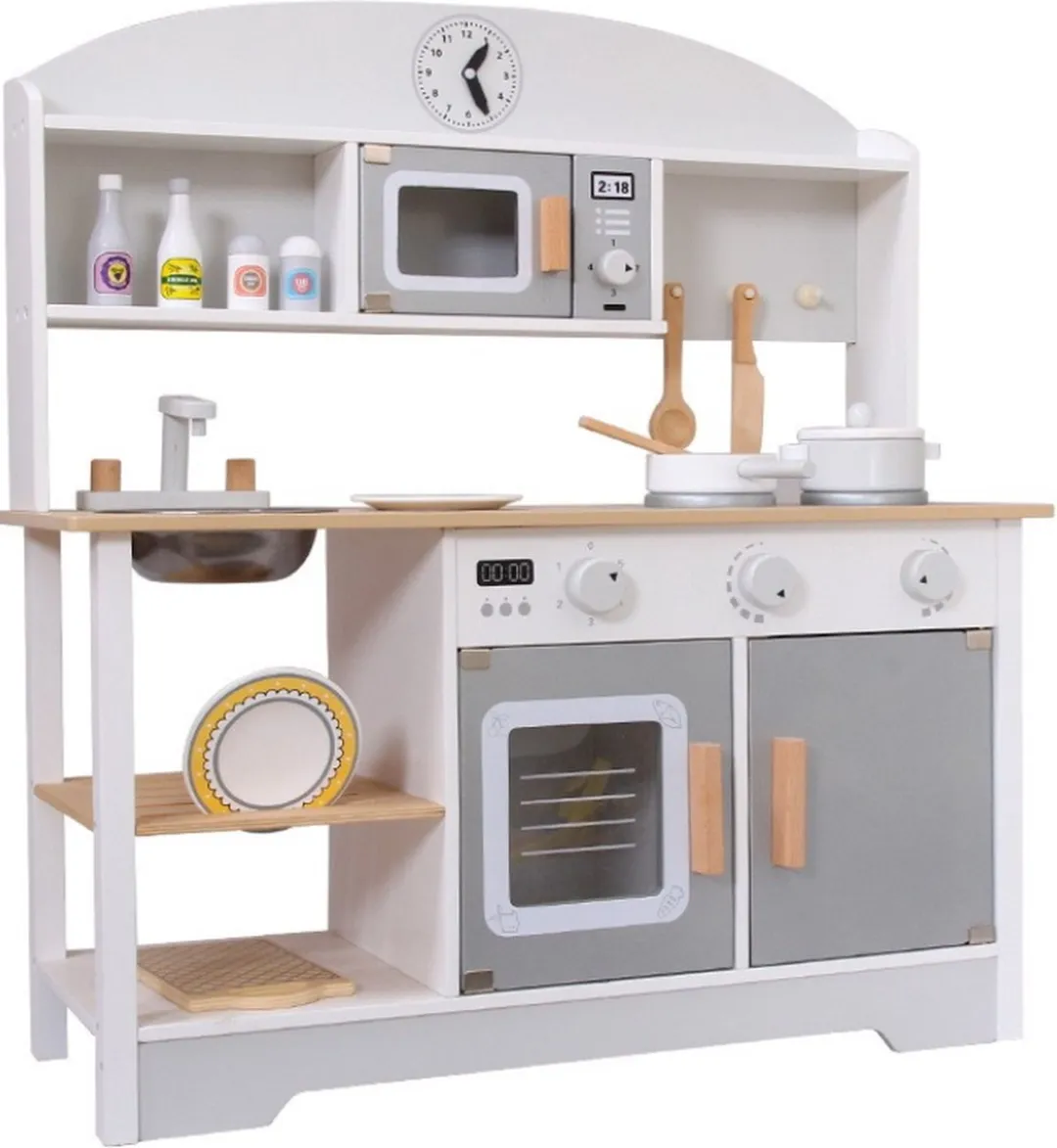 Eco Toys HC491072 Moderne Houten Kinderkeuken - 26x68x72cm - Grijs/Wit