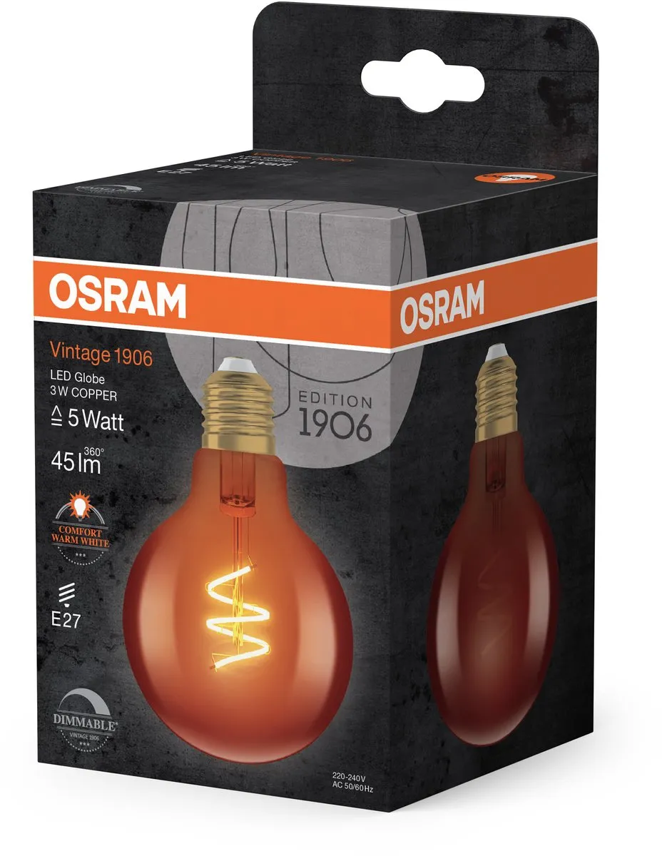 Osram Vintage 1906 Globe G80 LEDlamp 3W - 1800K - E27 - Koper