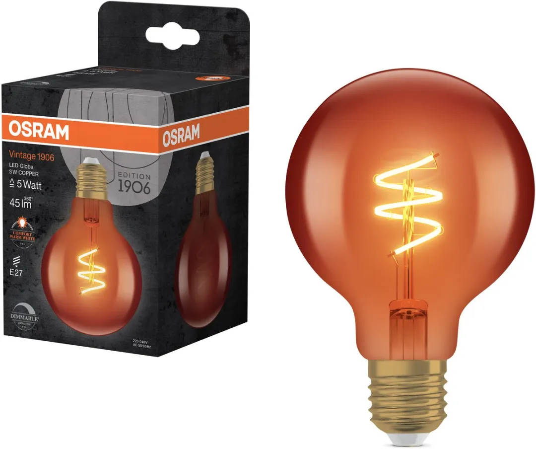 Osram Vintage 1906 Globe G80 LEDlamp 3W - 1800K - E27 - Koper