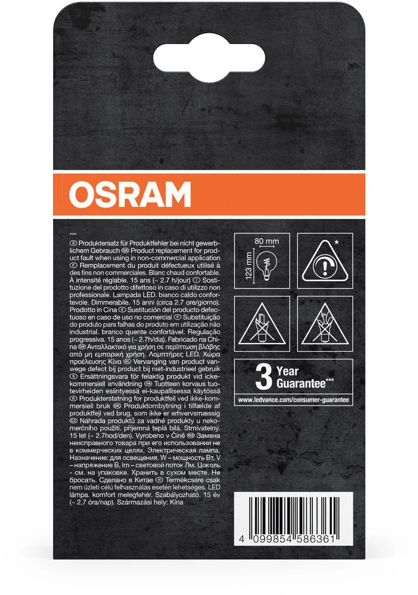 Osram Vintage 1906 Globe G80 LEDlamp 3W - 1800K - E27 - Koper - afbeelding 6 van 6
