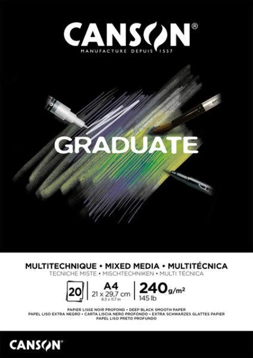 Canson Graduate Mixed Mediapapier 240g A4 - 20 Vel - Zwart