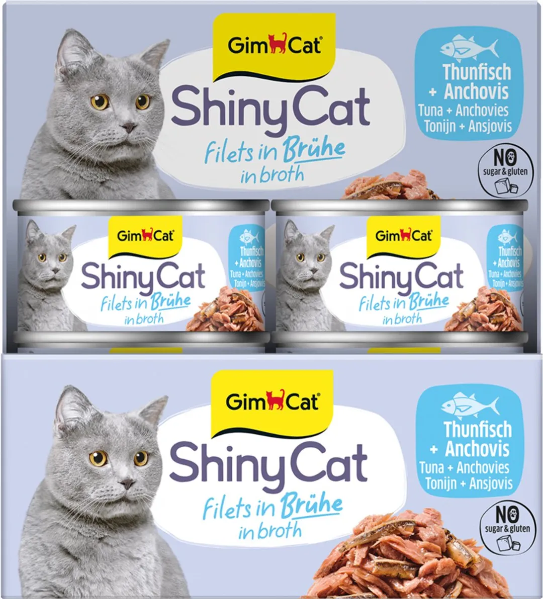 GimCat ShinyCat Filets in Broth Tonijn + Ansjovis - 24 Stuks