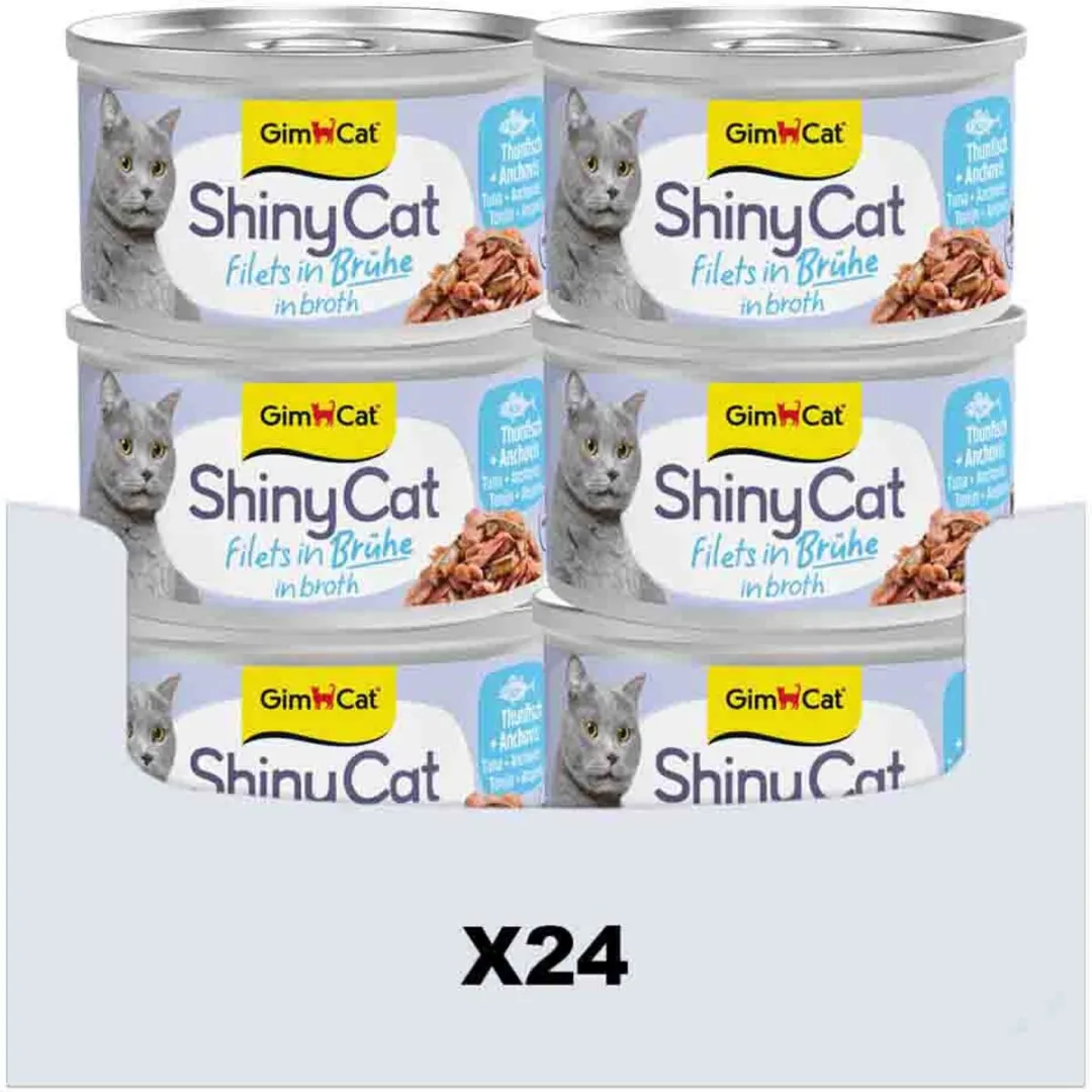 GimCat ShinyCat Filets in Broth Tonijn + Ansjovis - 24 Stuks