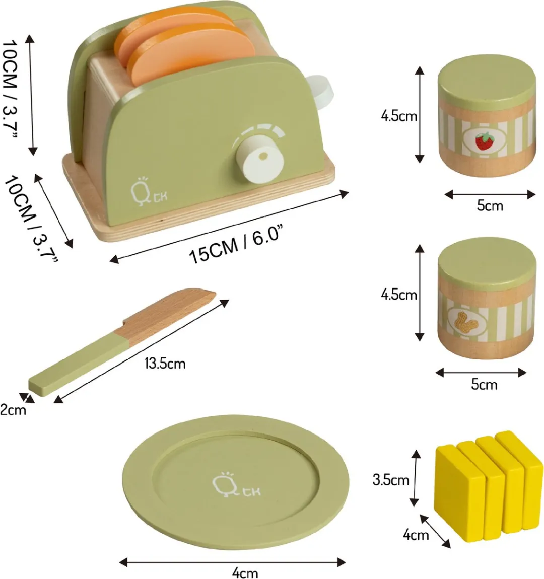 Teamson Kids Houten Speelkeuken Accessories Toaster - 11 Stuks - Groen