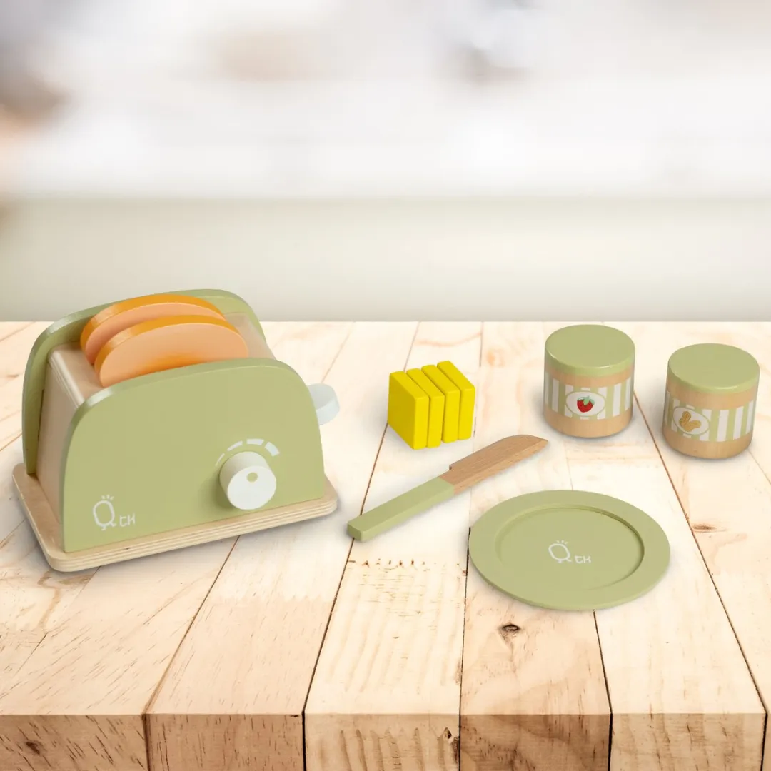 Teamson Kids Houten Speelkeuken Accessories Toaster - 11 Stuks - Groen