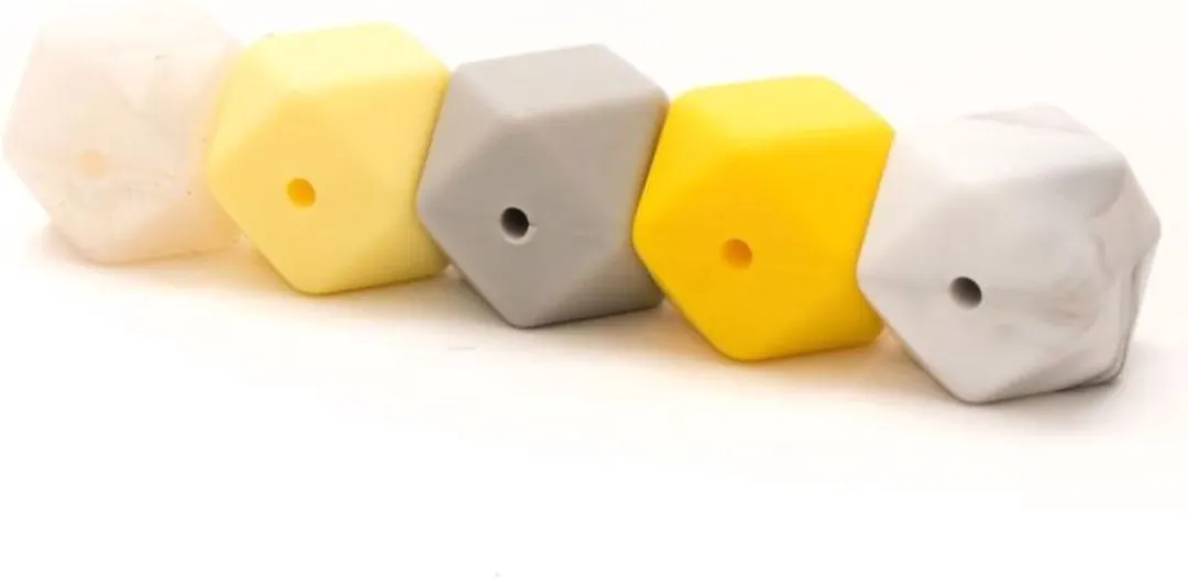 Durable Siliconen Hexagonkralen - Geel - 17mm - 5 Stuks