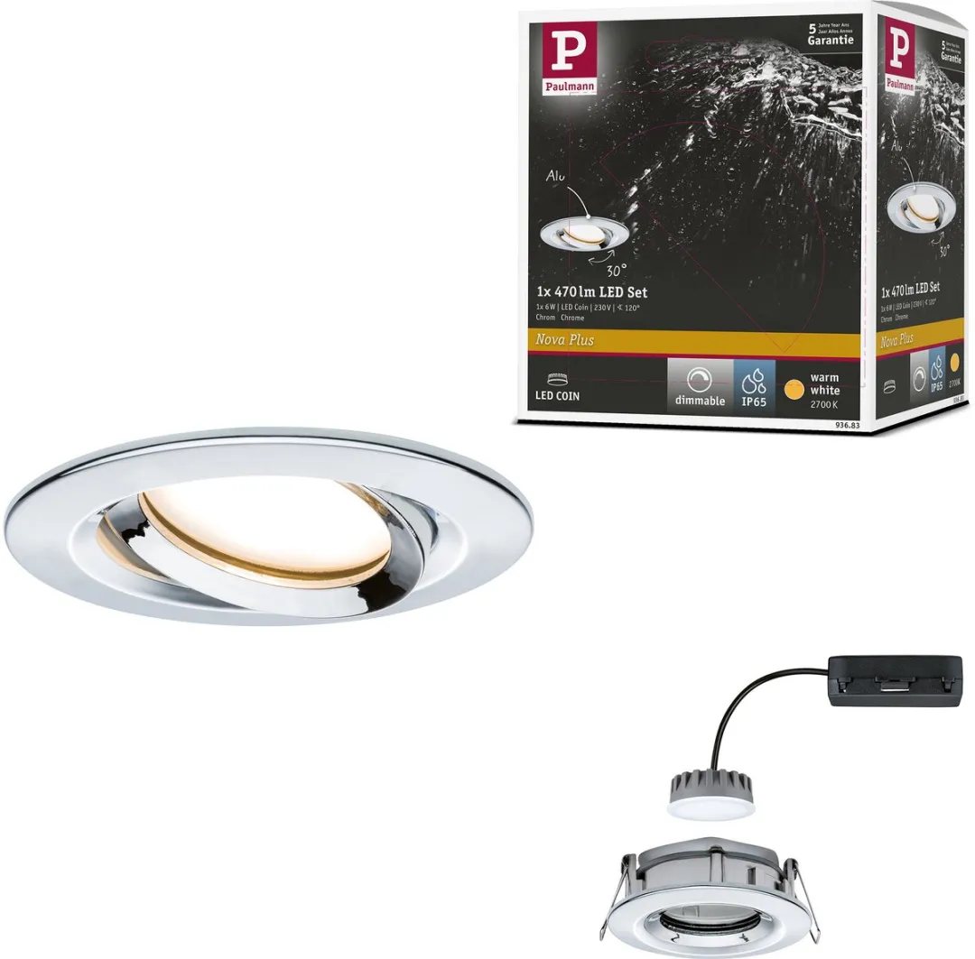 Paulmann Nova Plus LED-inbouwlamp 6W 470lm 2700K - Ø93mm Chroom