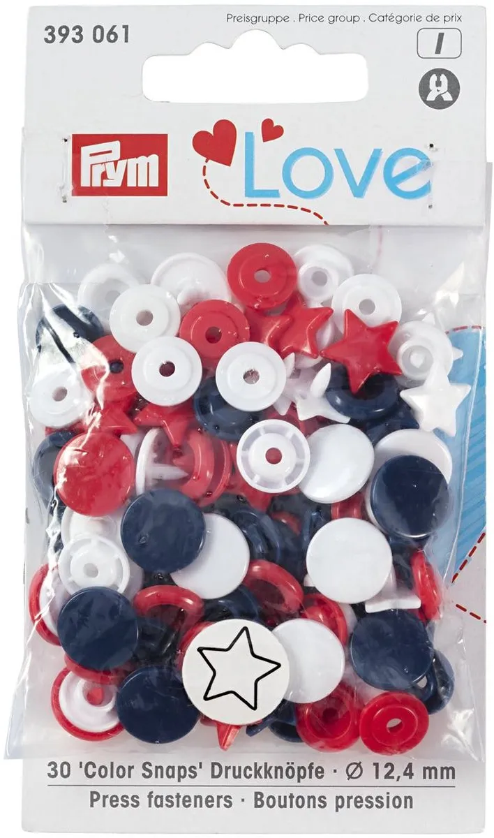 Prym Love Color Drukknoppen Ster 12,4mm - Rood/Wit/Marine - 1 Stuk