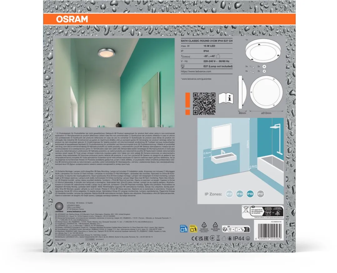 Osram Badkamer Classic Round E27 310mm - Chroom - IP44