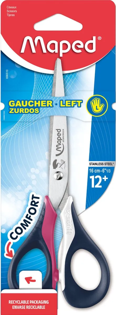 Maped Sensoft 3D Schaar 16cm - Linkshandig - Zwart/Roz