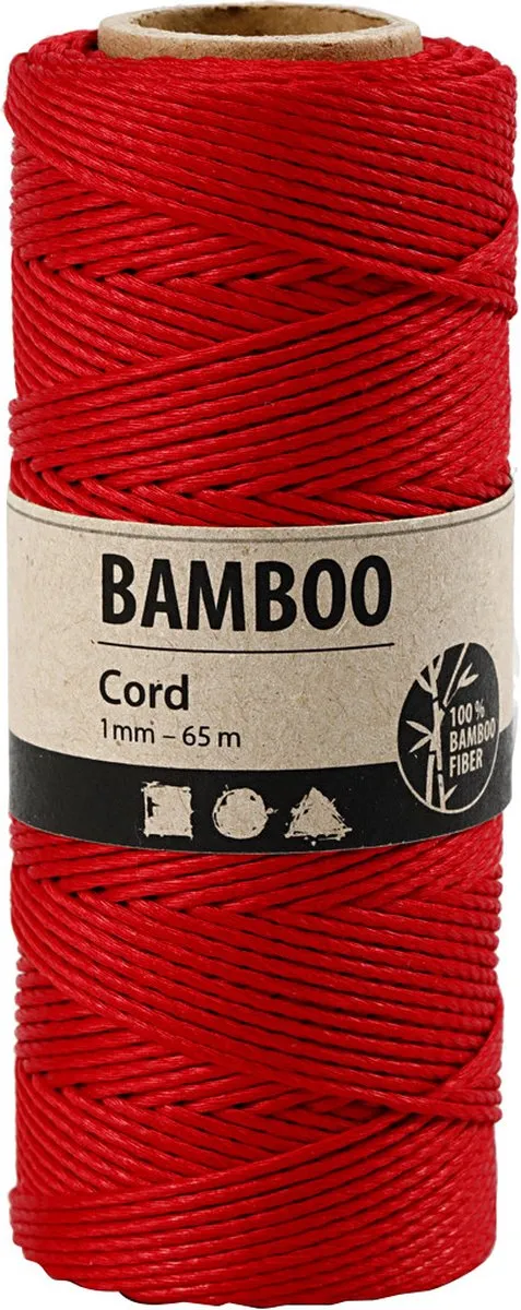 Creativ Company Bamboekoord 1mm - Rood - 65m