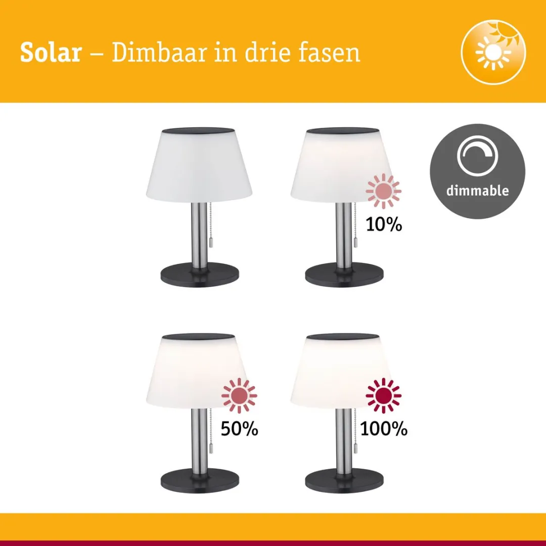 Paulmann Solar LED Tafellamp Lillesol 3-Step-Dim - Edelstaal