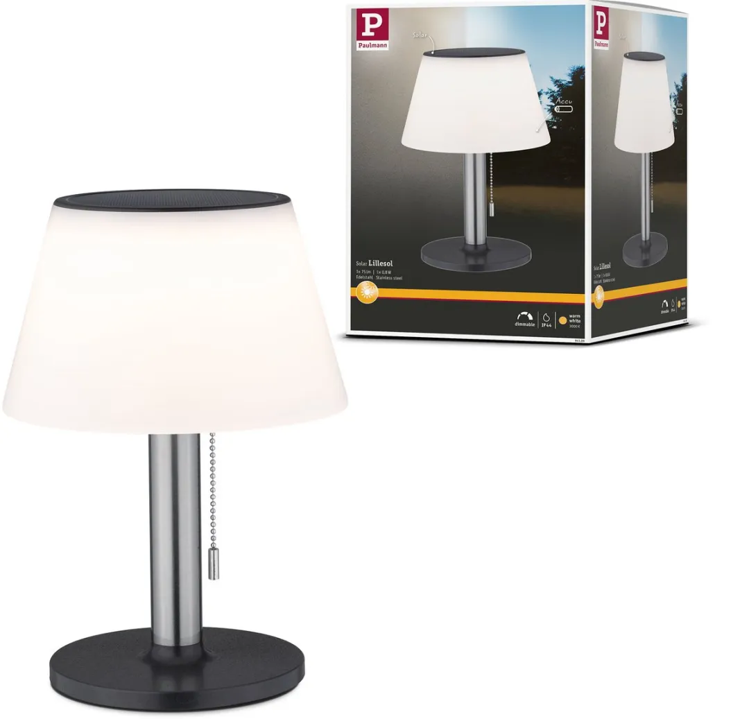 Paulmann Solar LED Tafellamp Lillesol 3-Step-Dim - Edelstaal