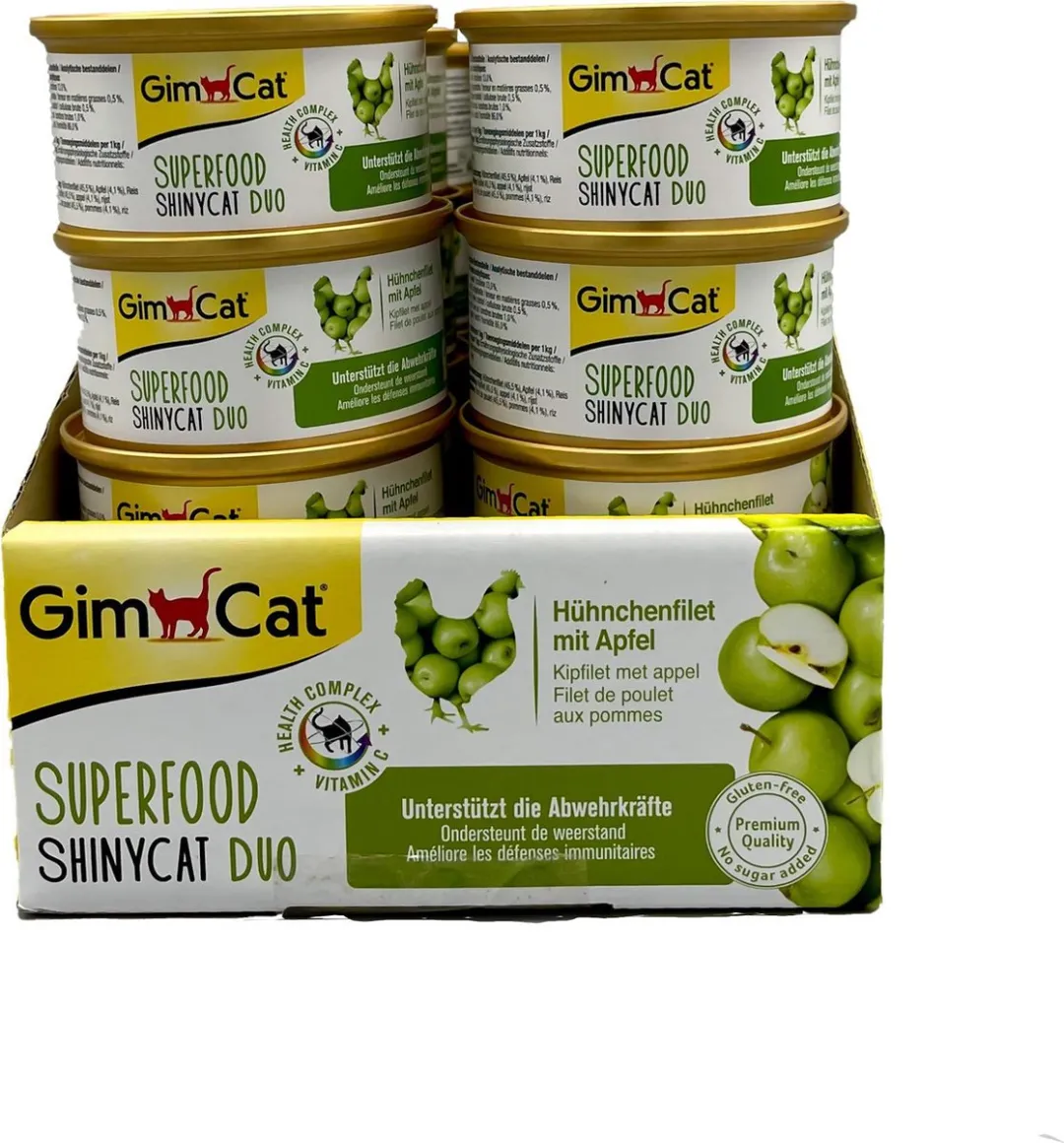 GimCat Superfood Shinycat Duo Kattenvoer 24x70g - Kipfilet & Appel