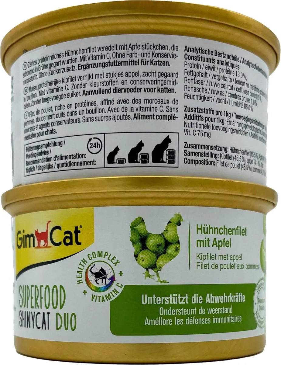 GimCat Superfood Shinycat Duo Kattenvoer 24x70g - Kipfilet & Appel