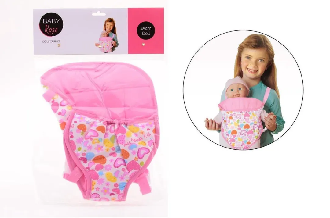 Johntoy 27517 Buikdraagzak voor Babypop - Roze/Wit