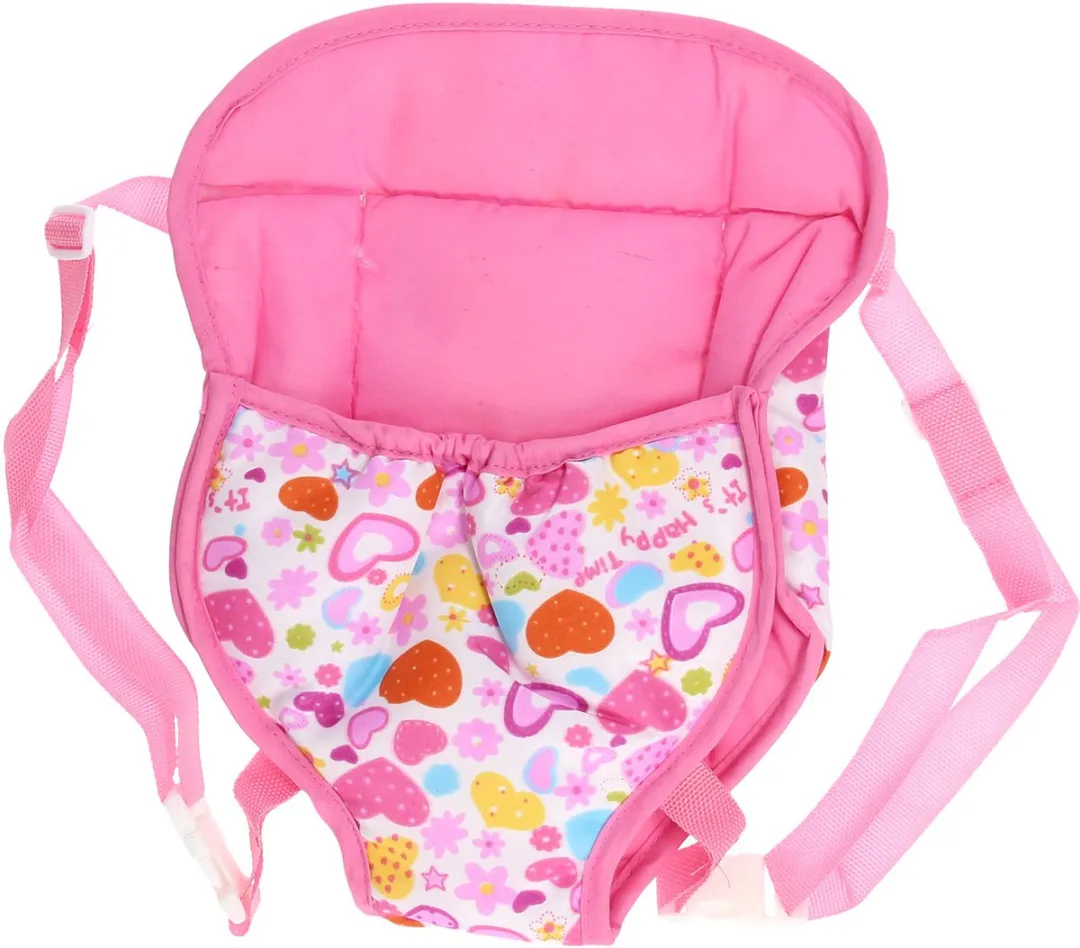 Johntoy 27517 Buikdraagzak voor Babypop - Roze/Wit