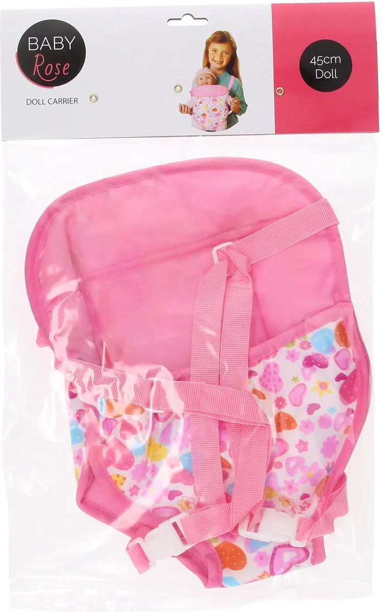 Johntoy 27517 Buikdraagzak voor Babypop - Roze/Wit
