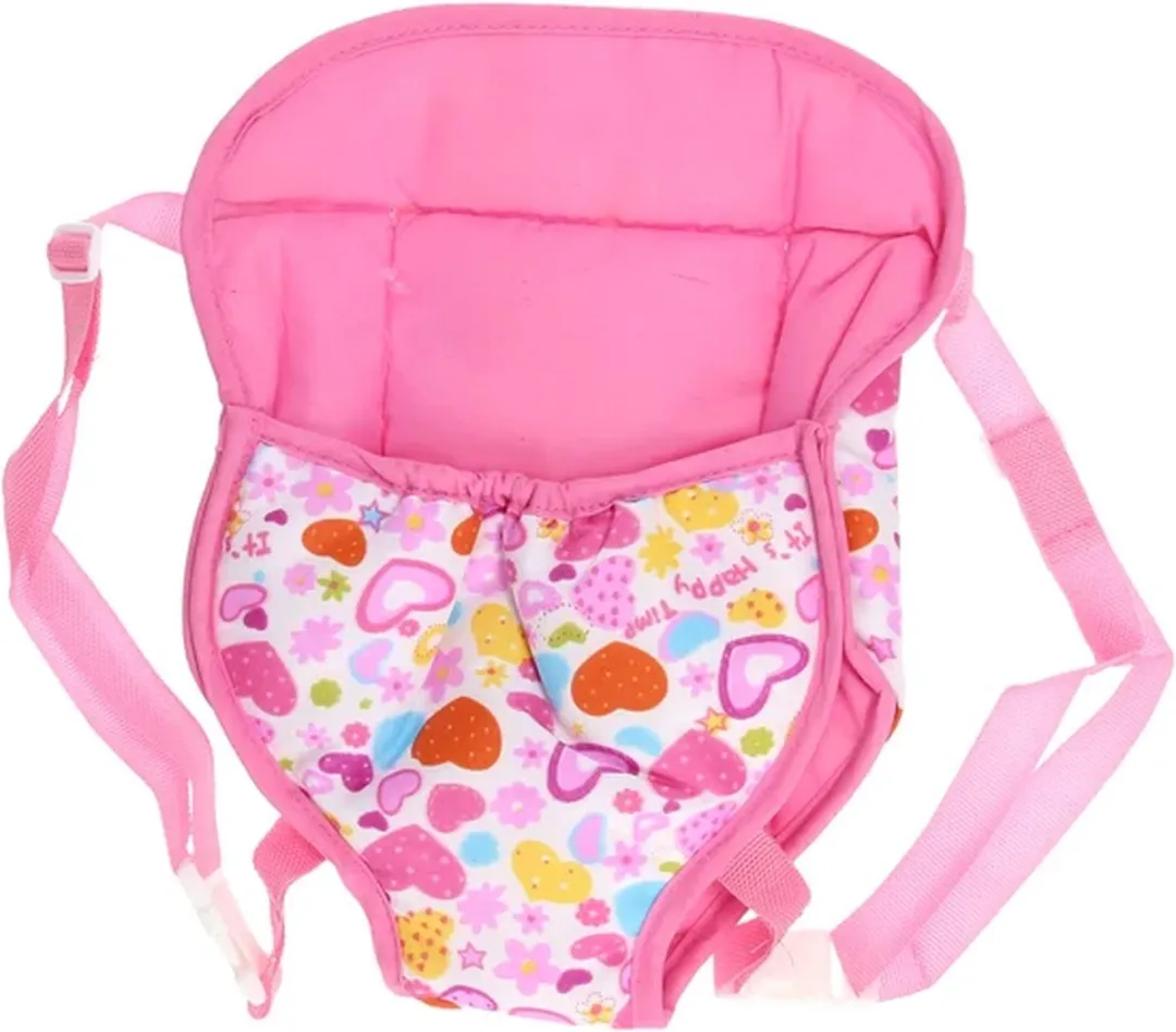 Johntoy 27517 Buikdraagzak voor Babypop - Roze/Wit